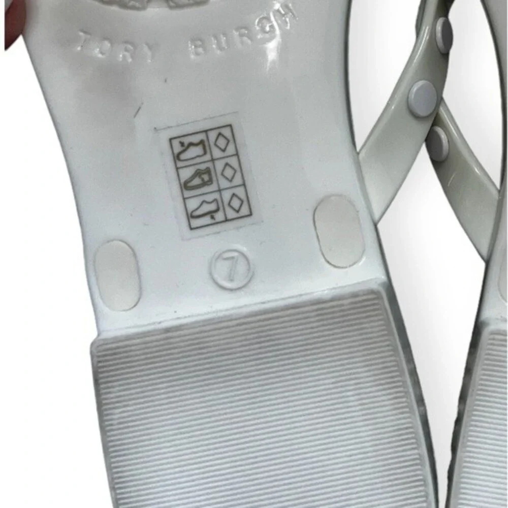 Tory Burch Studded Logo Jelly Ivory White Thong Flip Flop Sandals Women's 7